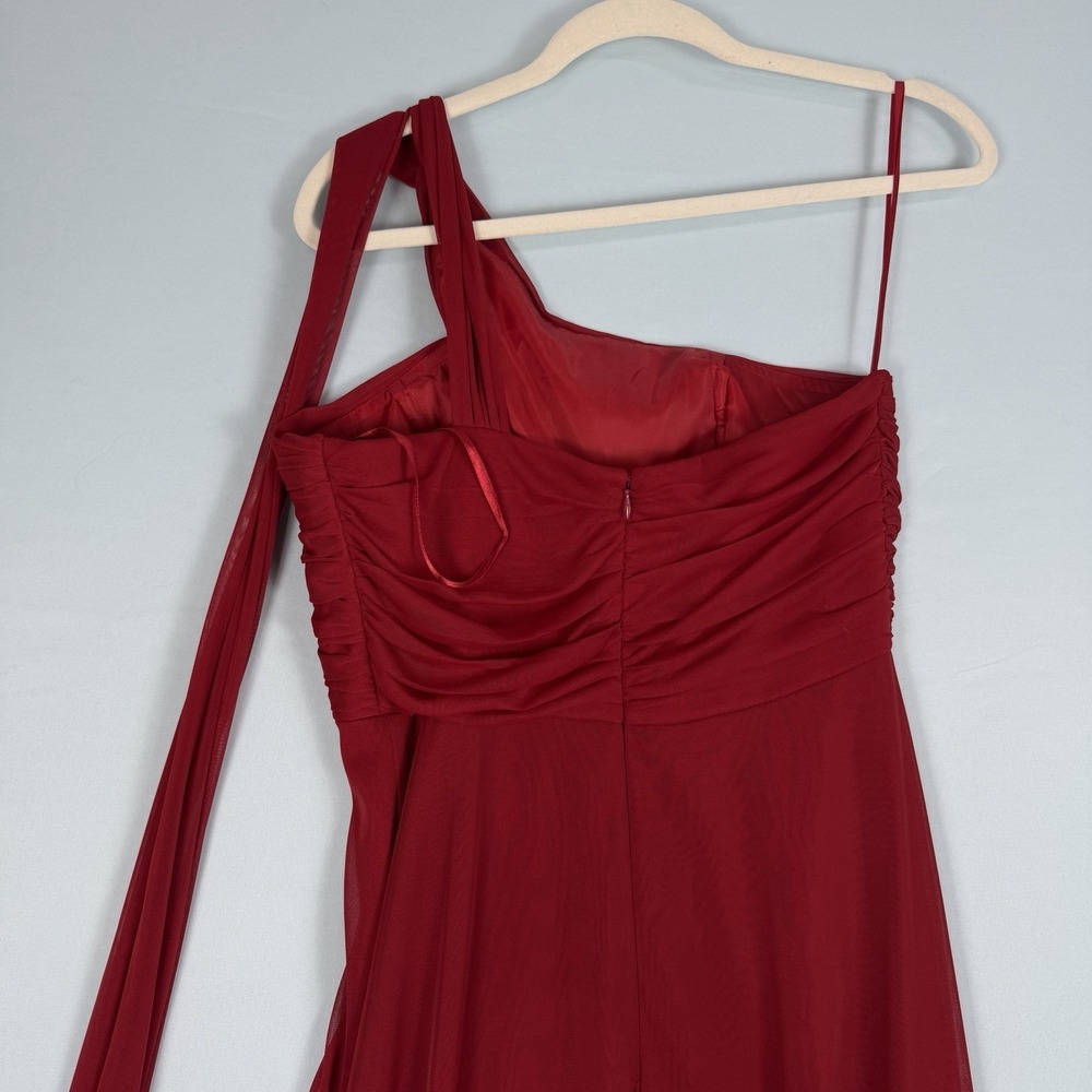 Alex Evenings Size-8 Red Chiffon‎ One Shoulder Empire Waist Evening Gown - Picture 12 of 13